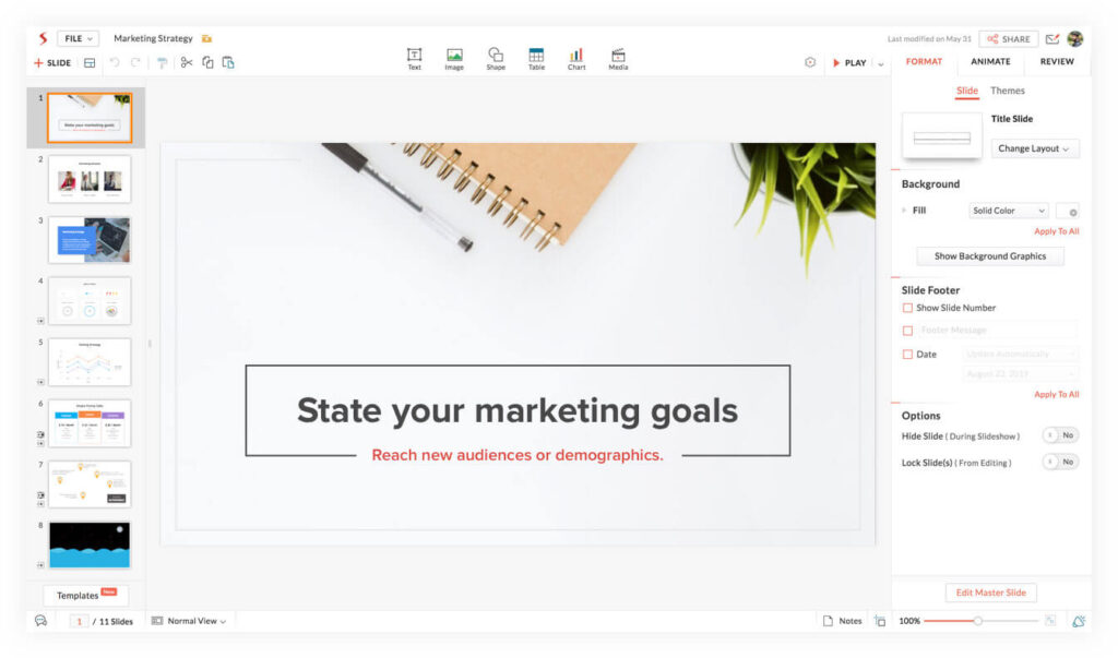 Free online PPT maker interface - Image: zoho